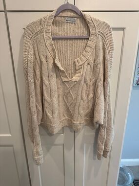 Urban Outfitters Beige Cable Knit V-Neck Sweater